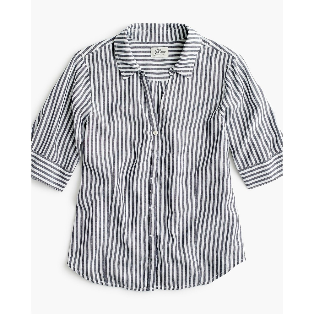 J.Crew Gray White Stripe Short Sleeve Button Up 100% Cotton Shirt S